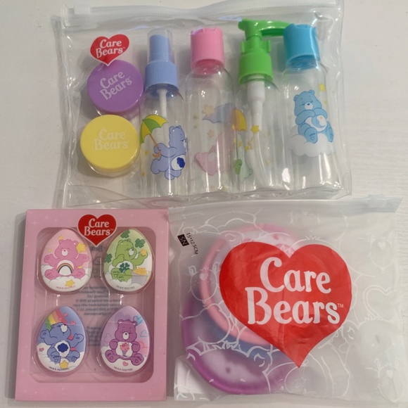 SOLD Care Bears Cartoon 14pc Lot Travel Bottles, Mini Makeup Puffs, Powder Puffs - Picture 15 of 15